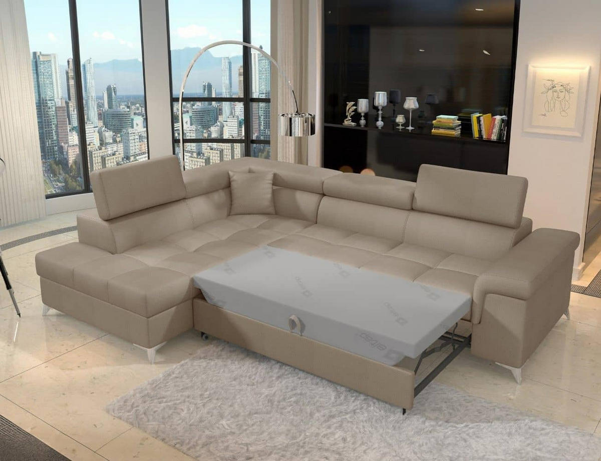 ECKSOFA mit Schlaffunktion und Bettkasten, pflegeleichter Monolith-Stoff - Chromfarben/Braun, Textil/Metall (275/202cm) - Eltap