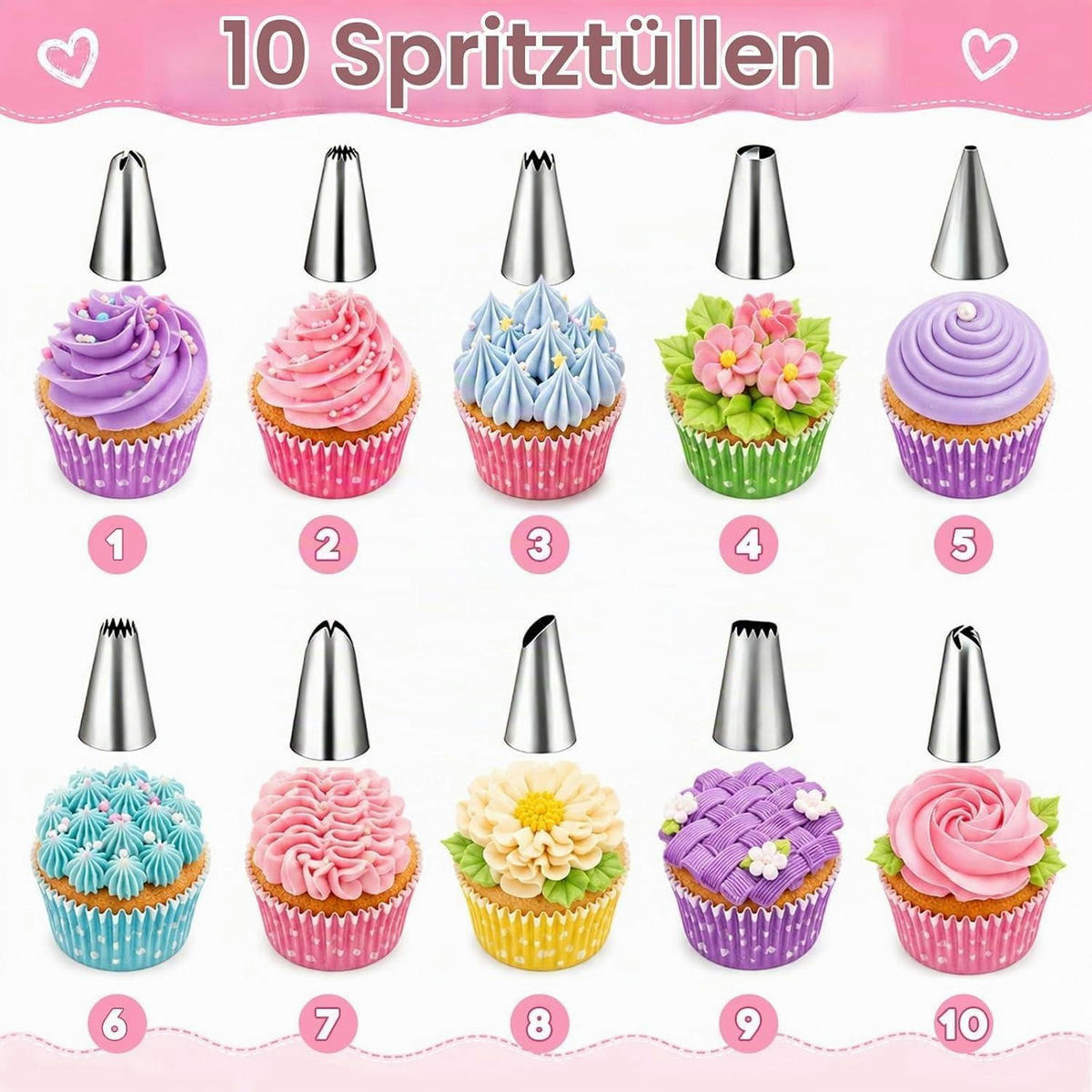 SPRITZBEUTEL Set 40-teilig Rosa/Weiß - Rosa, Kunststoff (20.5/3.2/30.8cm)