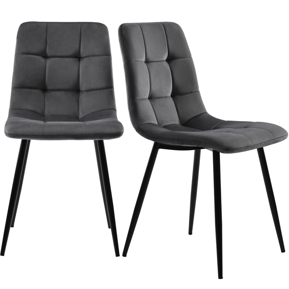 ESSZIMMERSTUHL 4-Tlg Dunkelgrau, Samt, Metallgestell - Grau, Textil (67.01/12.8/132.99cm) - FLIEKS