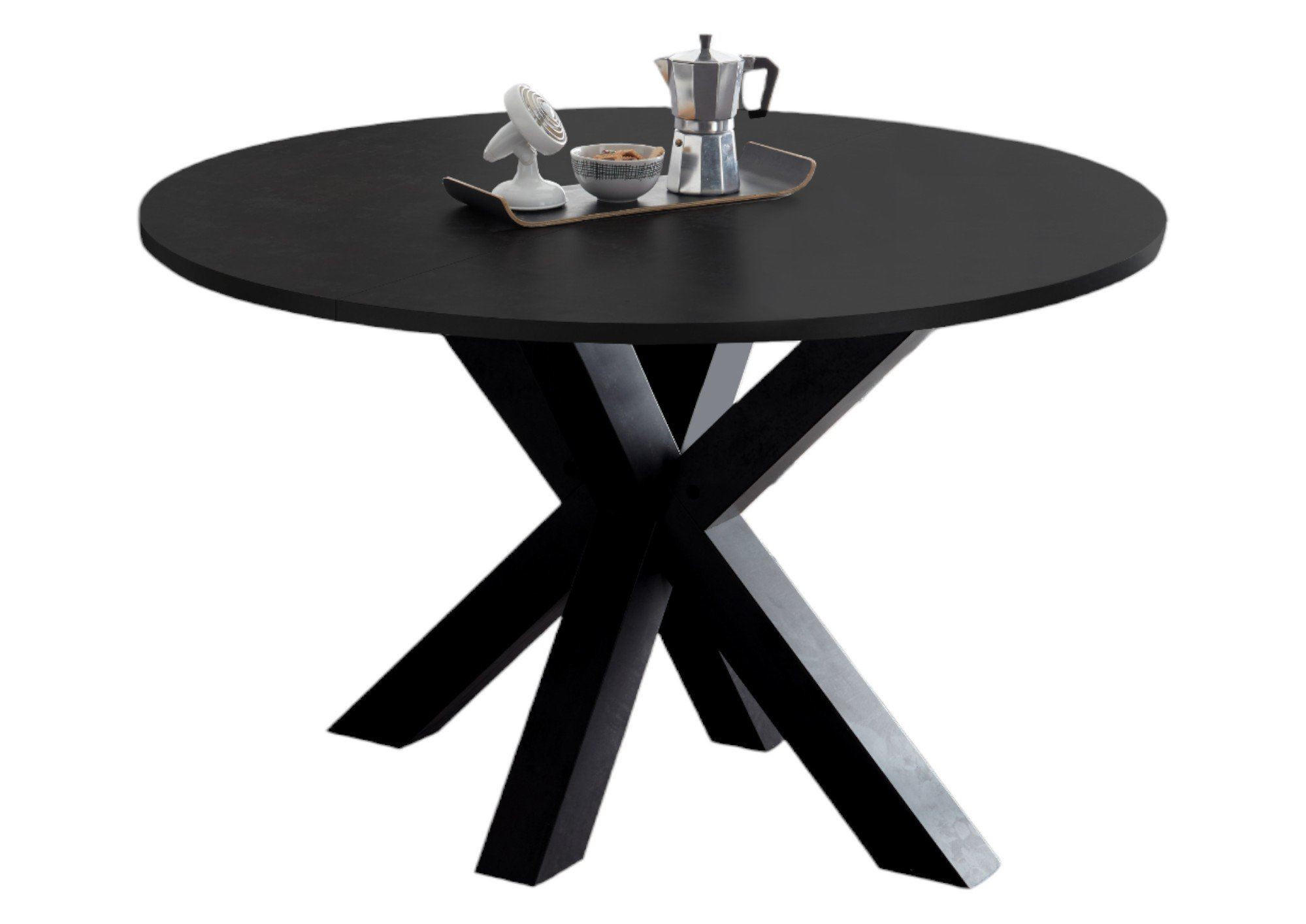 ESSTISCH Rund ausziehbar Edda 9 110 x 110 x 78 Küchentisch Schwarzstahl - Grau, Holz (110/110/78cm) - 58aufmkessel