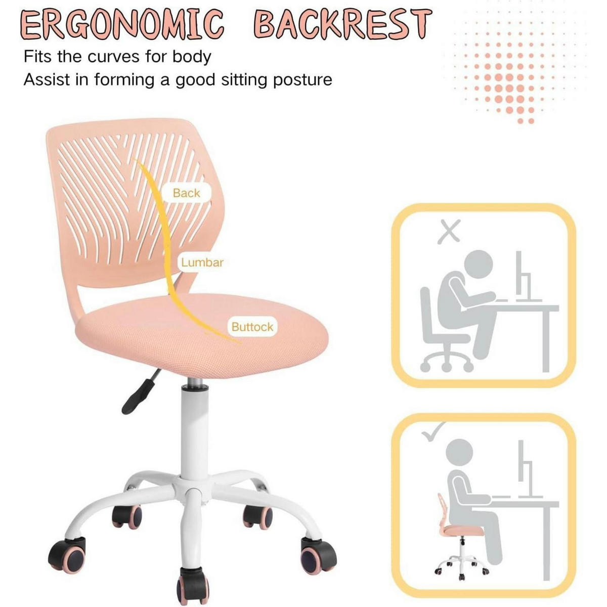 BÜROSTUHL Stoff Hellrosa Höhenverstellbar 75-87cm - Rosa, Textil (38.5/87/40cm)