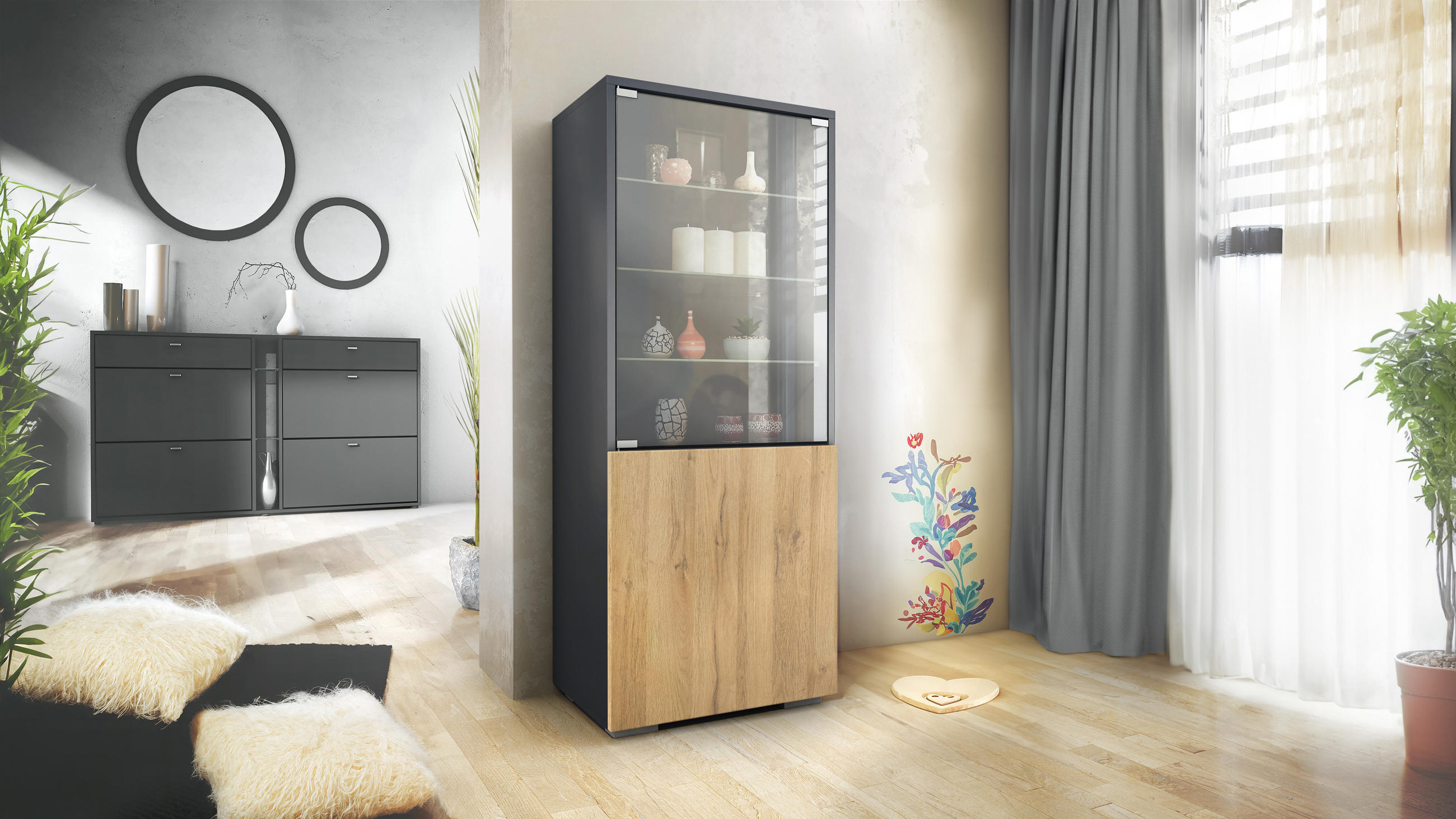 VITRINE Granada Eiche Natur - Eichefarben, Holzwerkstoff (50/122.5/34.5cm) - Vladon