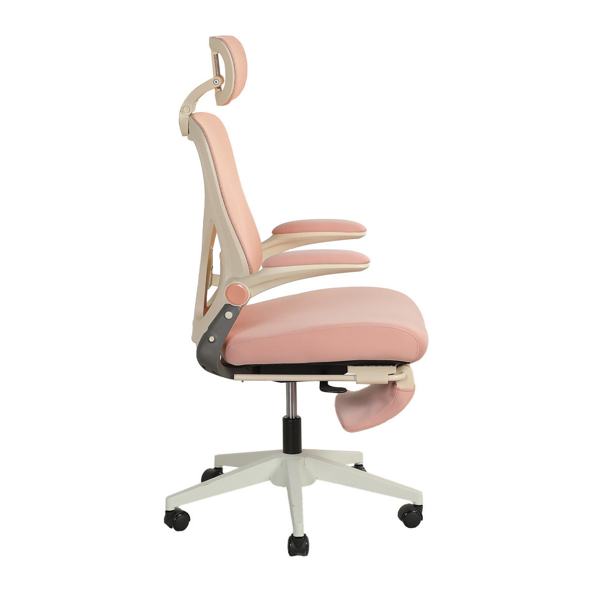DREHSTUHL DE-40943 mit klappbarer Rückenlehne und 3D-Kopfstütze Rosa - Pink, Metall (62/129/48.5cm) - ComfortXL