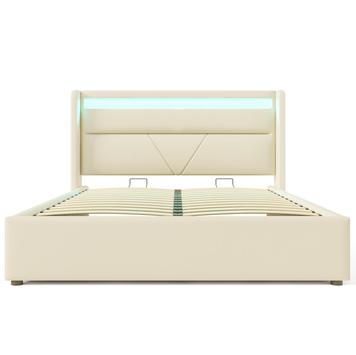 POLSTERBETT mit LED-Beleuchtung 140/200 cm mit Bettkasten, gepolstertem Kopfteil - Weiß, Kunststoff (140/200cm) - BEAOK