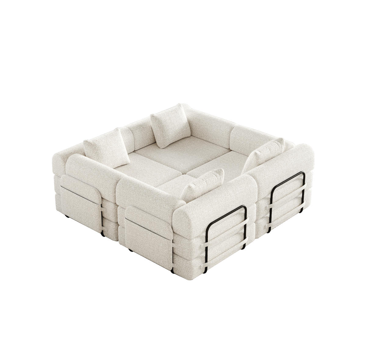 SCHLAFSOFA aus Chenille Beige 2-in-1 mit Armlehnen-Ablagefach und Stahlrahmen - Beige, Textil (184/50/182cm) - Modfu