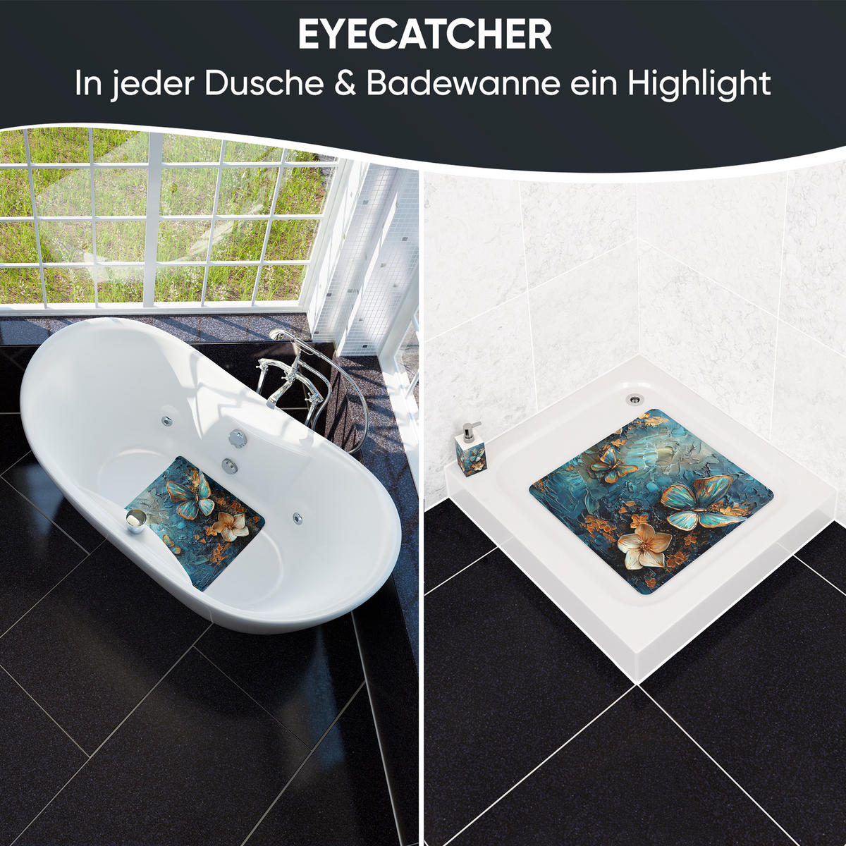 BADEMATTE Mariposa - Blau, Kunststoff (53/53cm) - Sanilo