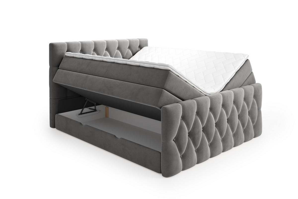 BOXSPRINGBETT Eleganz 180x200 cm in Grau mit Bettkasten und beidseitiger Matratze - Grau, Textil (180/200cm)