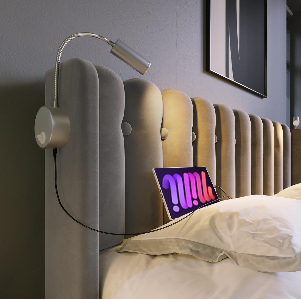 POLSTERBETT 90/200 cm Grau aus Samt mit USB und Leselicht - Grau, Textil (90/200cm) - OKMYHOME