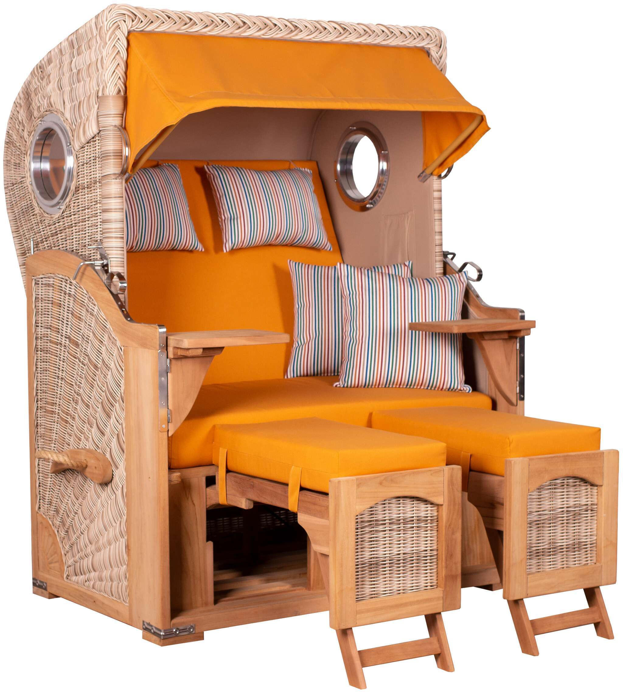 STRANDKORB Düne 2-Sitzer Teak Shell - Gelb/Braun, Holz/Metall (125/170/80cm) - Mr. Deko