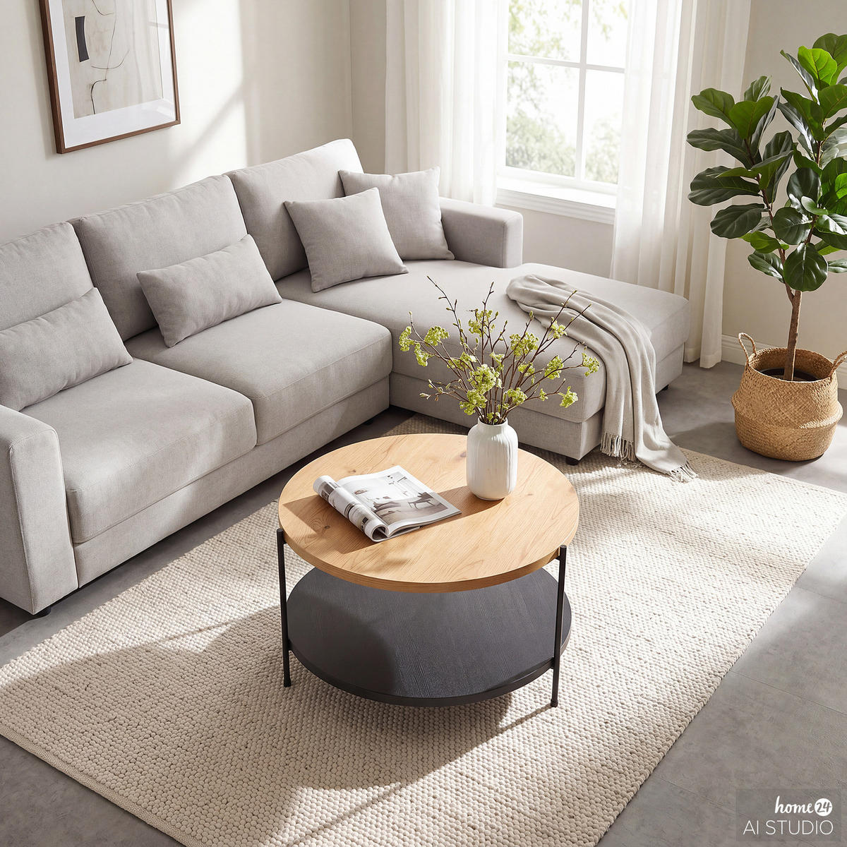 FURNIERTER COUCHTISCH - Eiche / Schwarz - Eichefarben, Holzwerkstoff/Metall (60/60/40cm) - home24