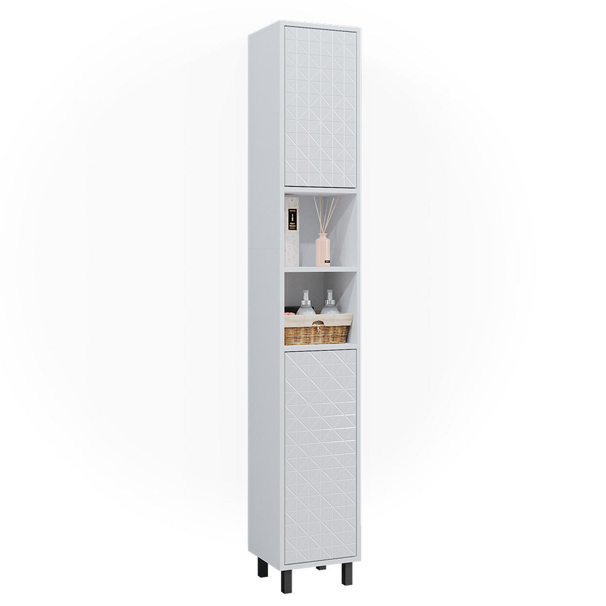 BADSCHRANK Agasta Weiß 30 x 190.3 cm - Weiß, Holzwerkstoff (30/190.3/28cm) - Vicco