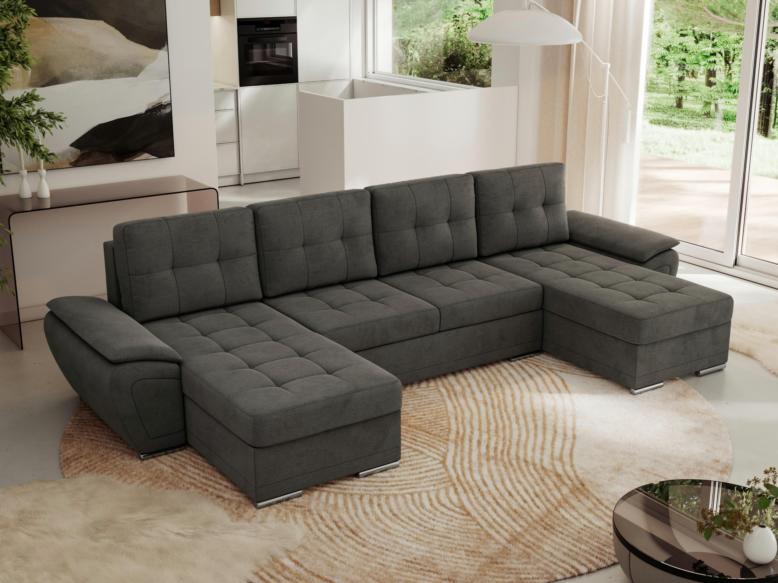 WOHNLANDSCHAFT UMBRIA U Dunkelgrau Velvet - Dunkelgrau/Grau, Textil/Metall (336/85/157cm) - MKS