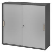 SCHIEBETÜRENSCHRANK - 3 Ordnerhöhen 40/120/110 cm in Graphitfarben/Silberfarben Streifengriff (Kunststoff) - Silberfarben/Graphitfarben, Holzwerkstoff (120/110/40cm) - bümö