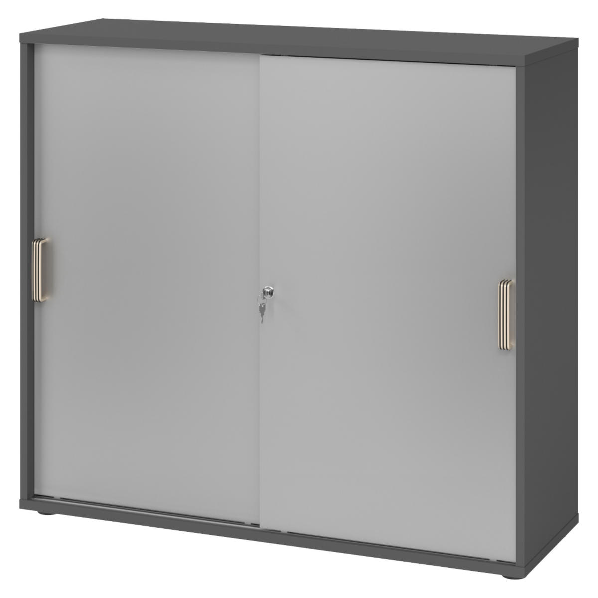 SCHIEBETÜRENSCHRANK - 3 Ordnerhöhen 40/120/110 cm in Graphitfarben/Silberfarben Streifengriff (Kunststoff) - Silberfarben/Graphitfarben, Holzwerkstoff (120/110/40cm) - bümö