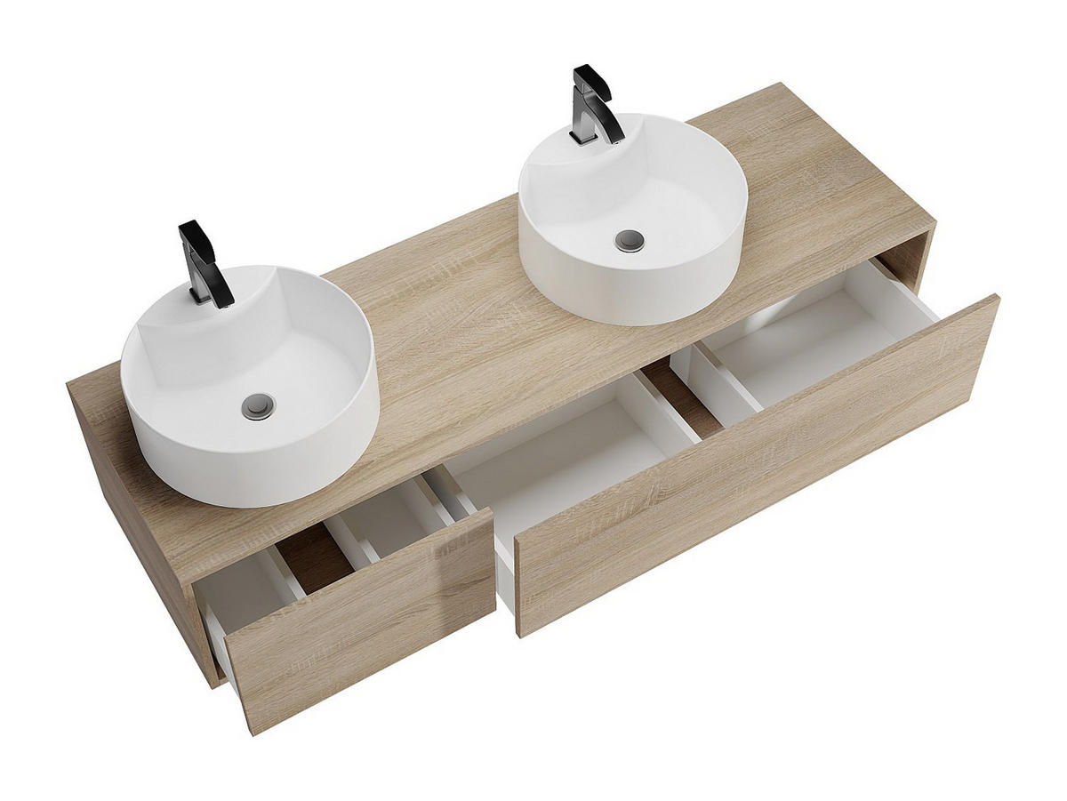 DOPPELWASCHTISCH - 150cm x 47cm - Holzspan - naturfarben hell - ISAURE - Naturfarben, Holz (150/32/47cm) - Vente-Unique