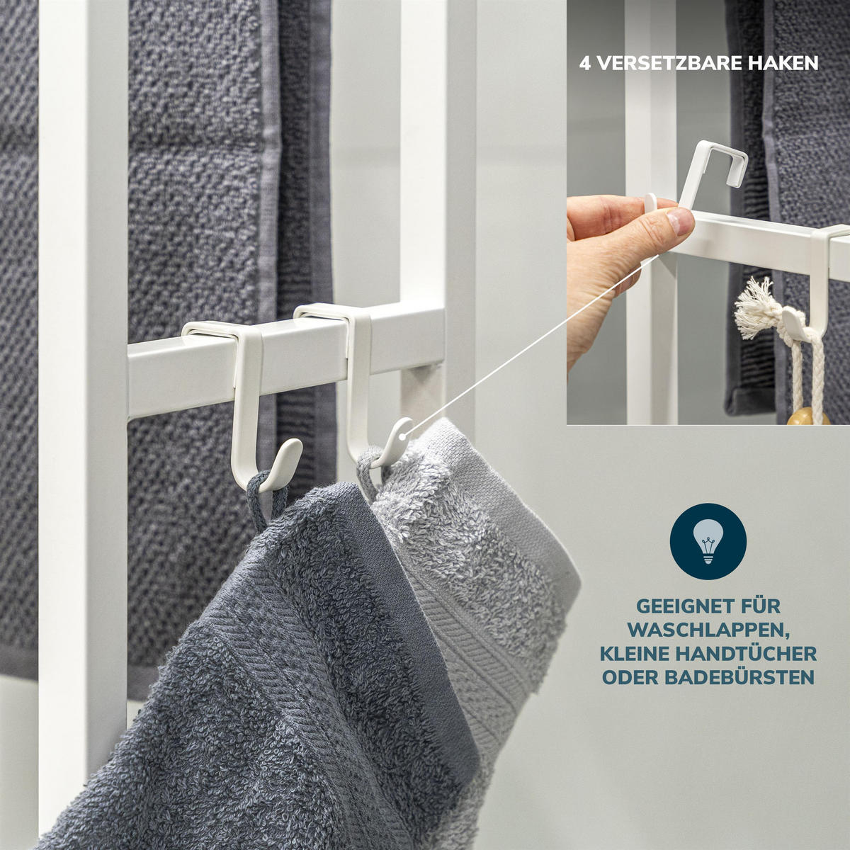 STAND-HANDTUCHHALTER, Metall, weiß - Weiß, Metall (65/96/21cm) - eluno