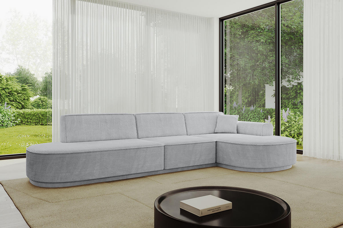 ECKSOFA Ottomane Rechts MARI-L2-v3 - 328x171x83 cm Grau Cord - Schwarz/Grau, Holzwerkstoff/Kunststoff (171/328cm) - ALTDECOR