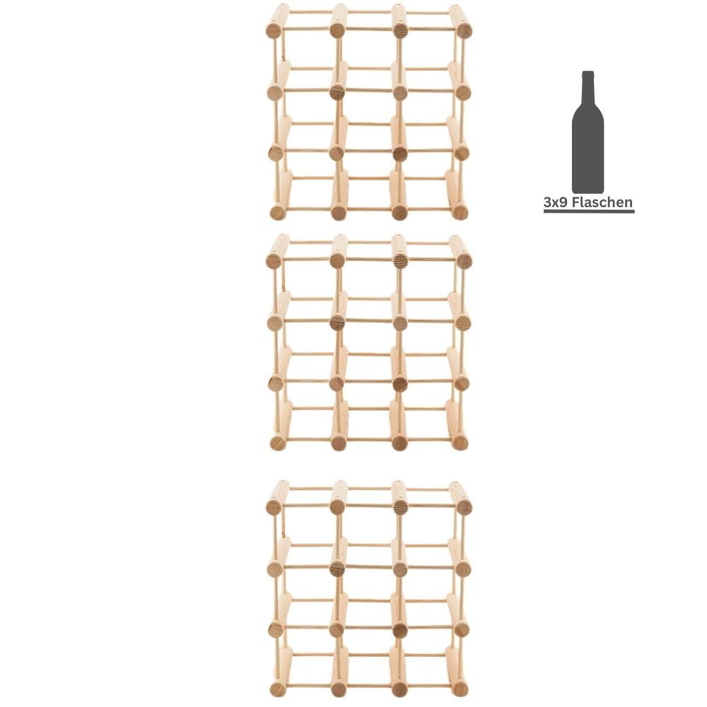 WEINREGAL Vinotega Mod 36x36x24 cm 3x 9 Flaschen Massives Kiefernholz Natur - Naturfarben, Holz (108/36/24cm) - PROREGAL