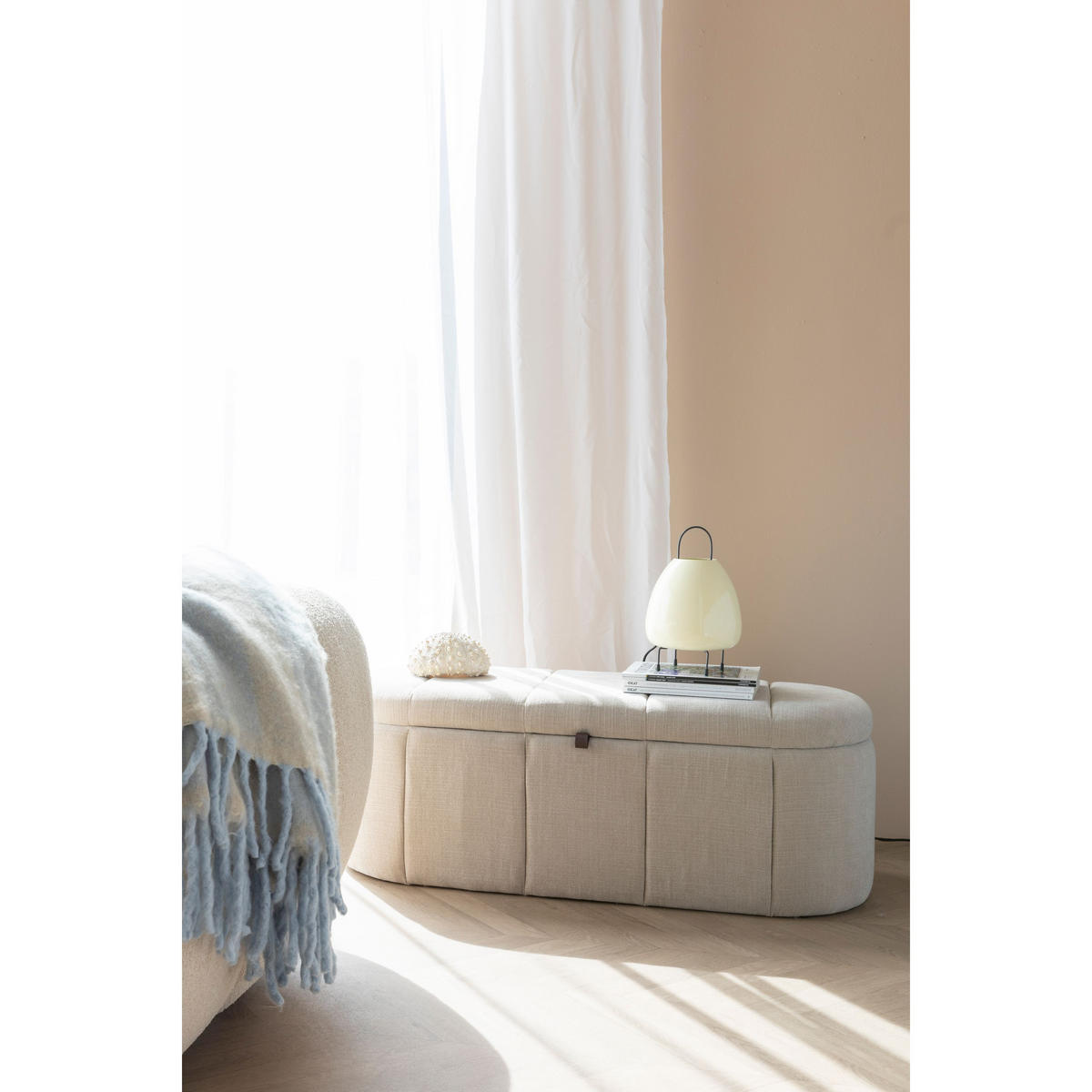 BANK Puffy mit Stauraum Beige L - Beige, Kunststoff (120/44/44cm) - Zuiver