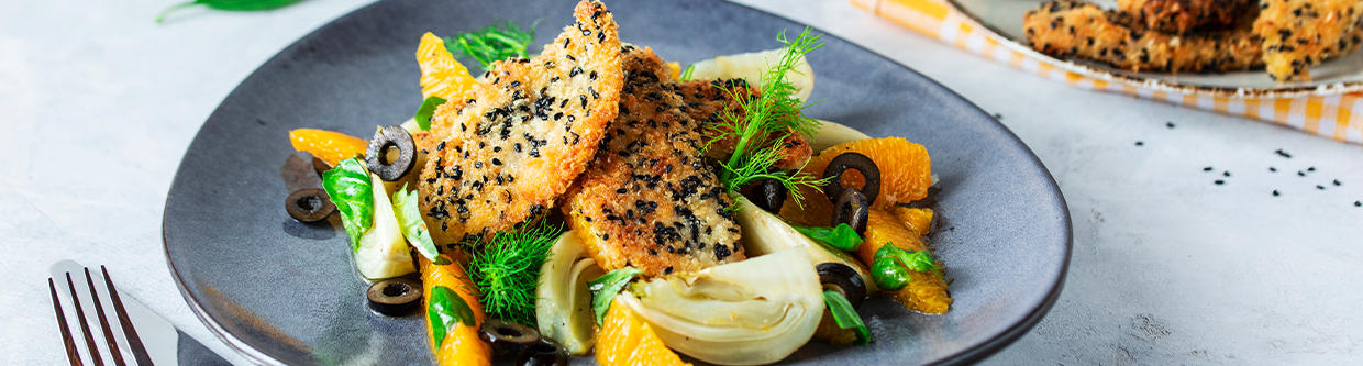 Fenchel-aus-dem-Ofen-mit-Orangensalat-und-Knusperschnitzelchen