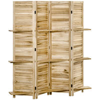 PARAVENT DE-14245 4-teilig, 3 Regalböden, klappbar Natur - Naturfarben, Holzwerkstoff (162/170/1.8cm) - ComfortXL