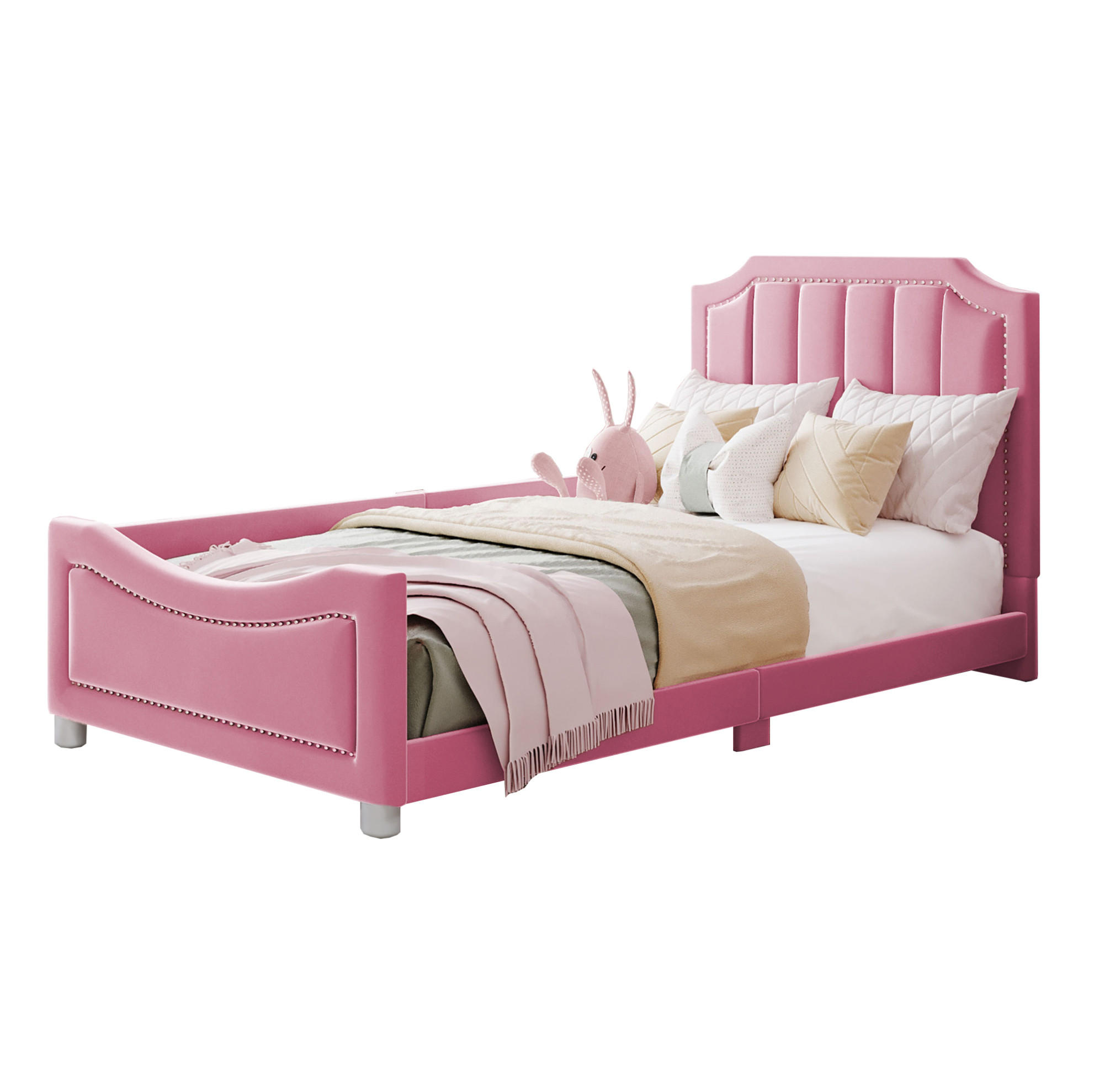 POLSTERBETT 90/200 cm aus Flanell als Schlafsofa mit Rückenlehne und Lattenrost, Rosa - Pink, Holz (90/200cm) - Redom