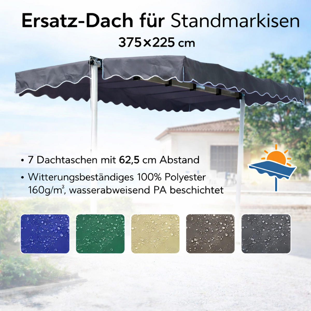 ERSATZDACH Markise Dubai 375x225 cm Grau - Grau, Textil (375/1/225cm) - QUICK STAR