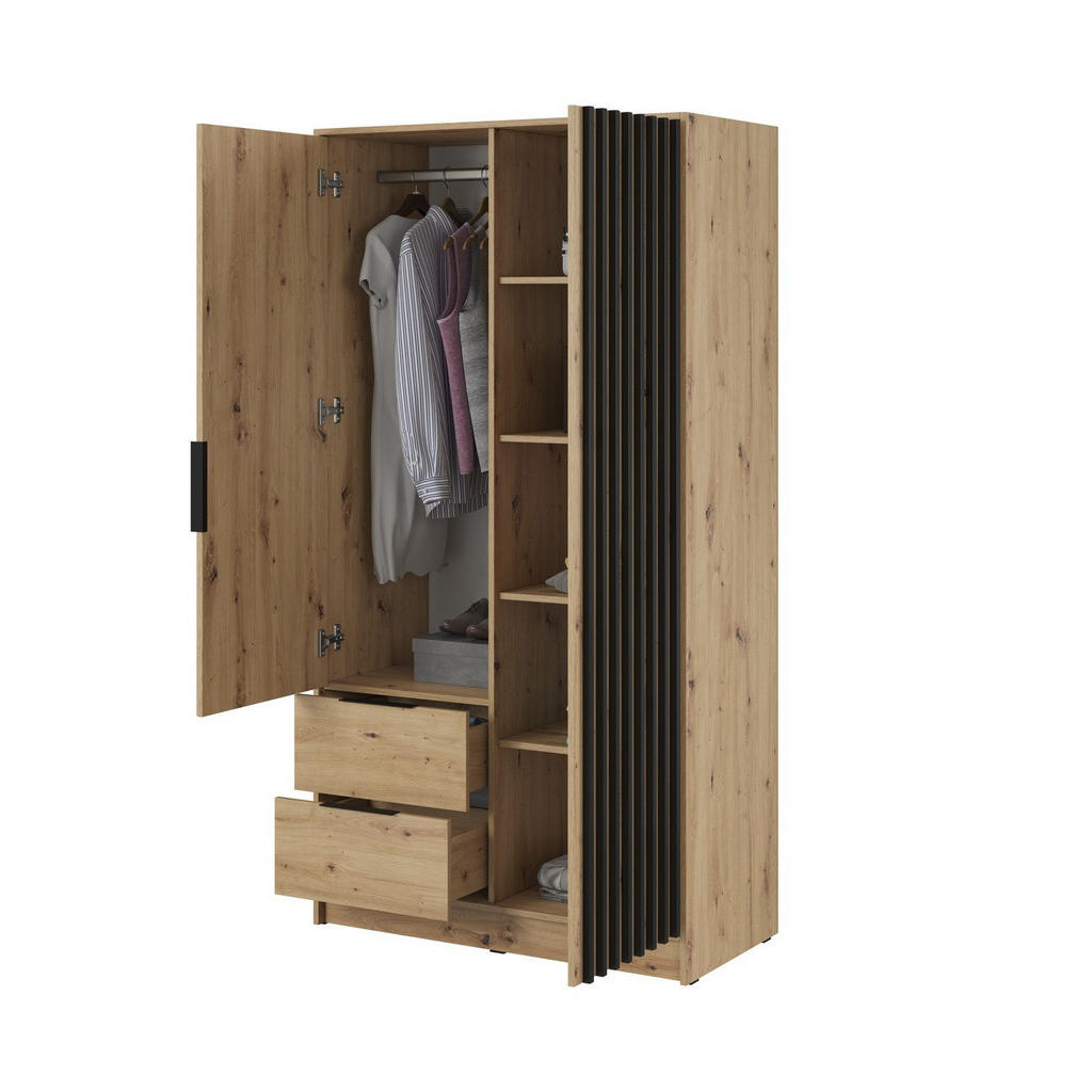 Thumbnail - Bettso Kleiderschrank, Eiche Artisan, Holzwerkstoff, 2 Schubladen, 105x200x51 cm, Schlafzimmer, Kleiderschränke, Drehtür...