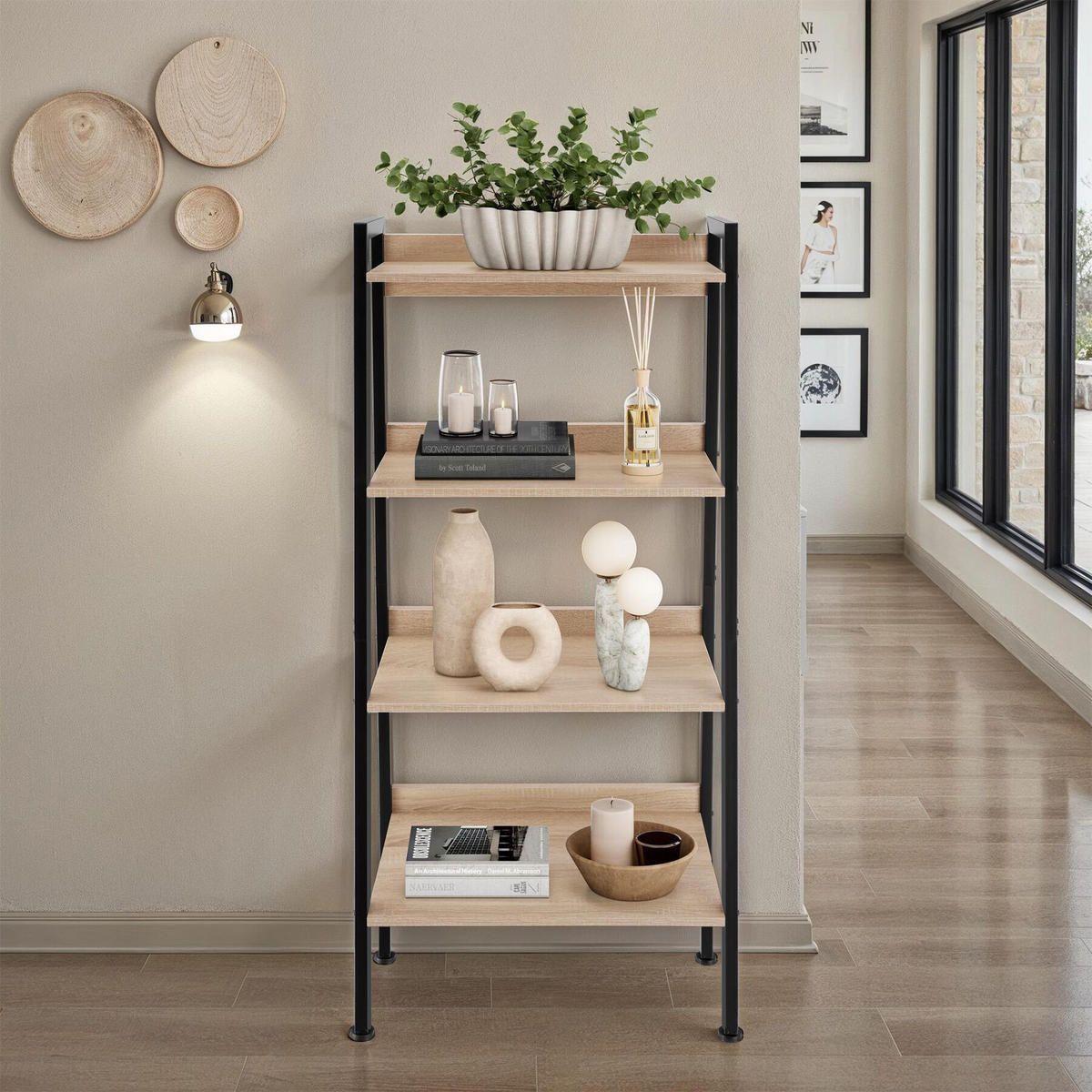 LEITERREGAL Chatham,inklusive Kippschutz, 57,5 x 34 x 138 cm,Industrial Holz hell, Eiche Sonoma - Naturfarben, Holzwerkstoff (34/138/57.5cm) - tectake