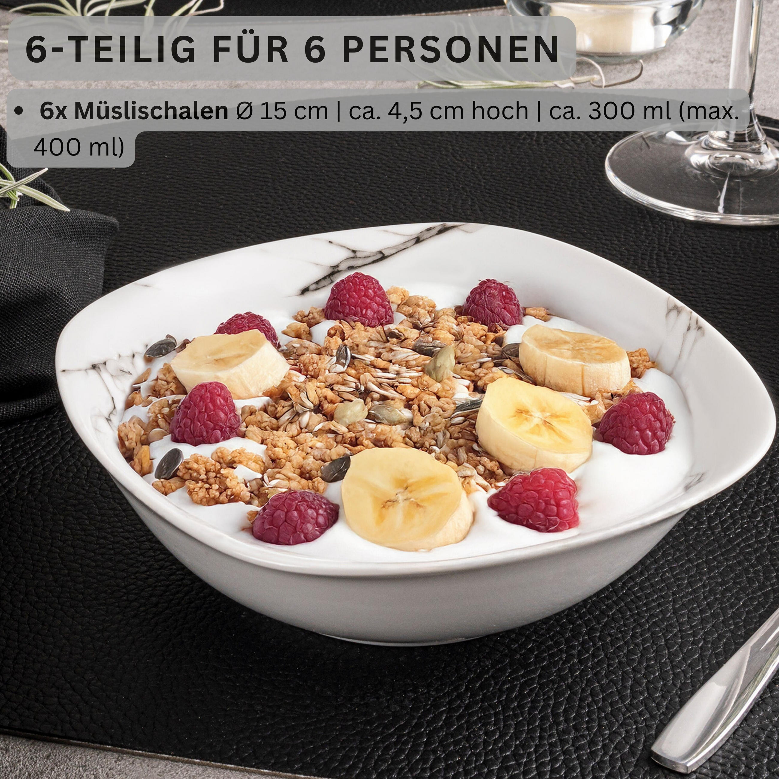 MÜSLISCHALEN BILGOLA MARMOR DESIGN - 6 teilig aus Porzellan - Weiß, Keramik (15cm) - Sänger