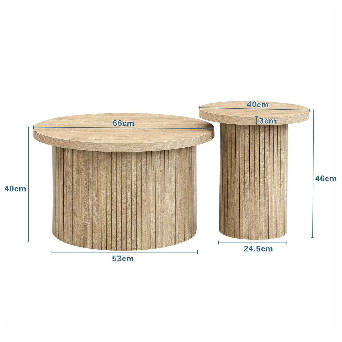COUCHTISCH 2er Set Naturholz rund Beistelltisch - Naturfarben, Holz (66/66/40cm) - Kaket