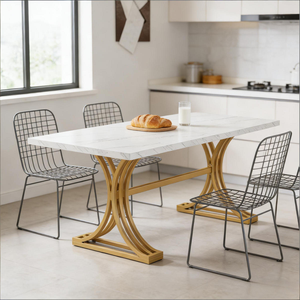 ESSTISCH Weiß/Goldfarben 159/80/75 cm - Goldfarben, Holz (80/159/75cm) - PANGIVO
