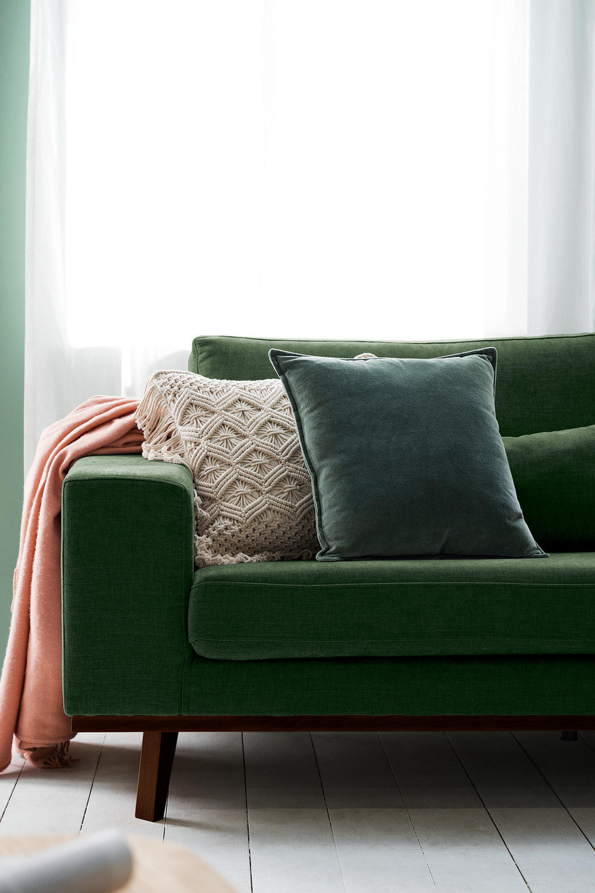 3-SITZER SOFA - Dunkelgrün/Buchefarben, Buchenholz/Textil (237/81/88cm) - home24