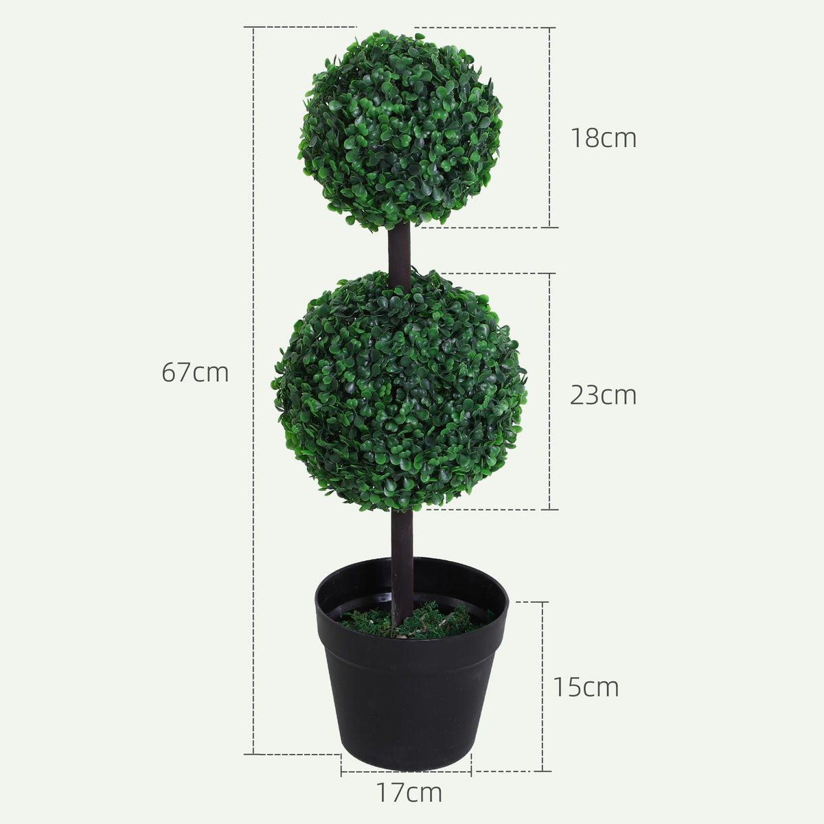 KÜNSTLICHE PFLANZE 2er Set groß 67 cm mit 2 Kugel - Grün, Kunststoff (67cm) - Outsunny