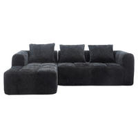 4-SITZER ECKSOFA Chenille Schwarz mit Seitentaschen und mit Kissen - Schwarz, Textil (250/158cm) - WISHDOR