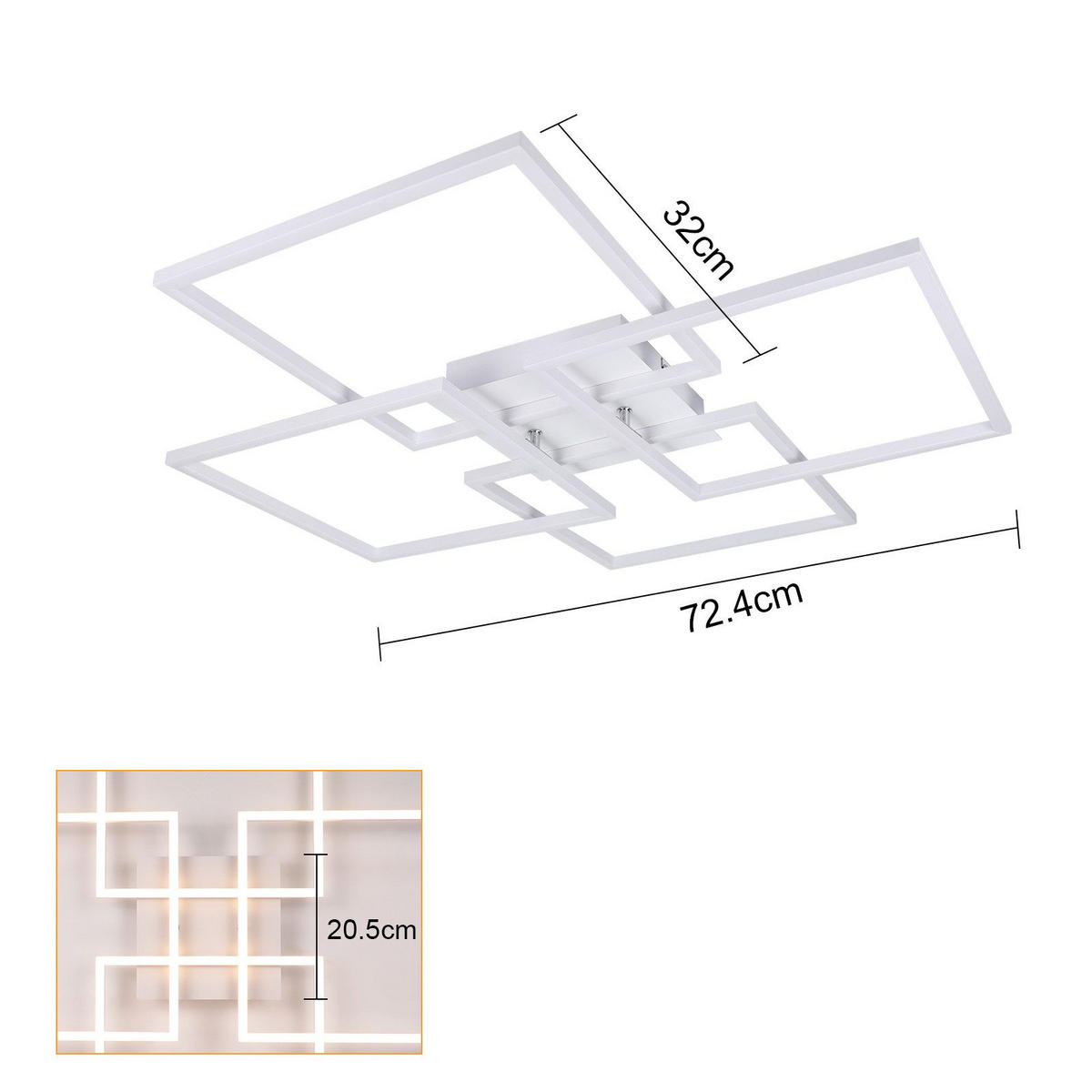 LED-DECKENLEUCHTE Gallegos 72.4/72.4/7.3 cm - Weiß, Metall (72.4/72.4/7.3cm) - Nettlife
