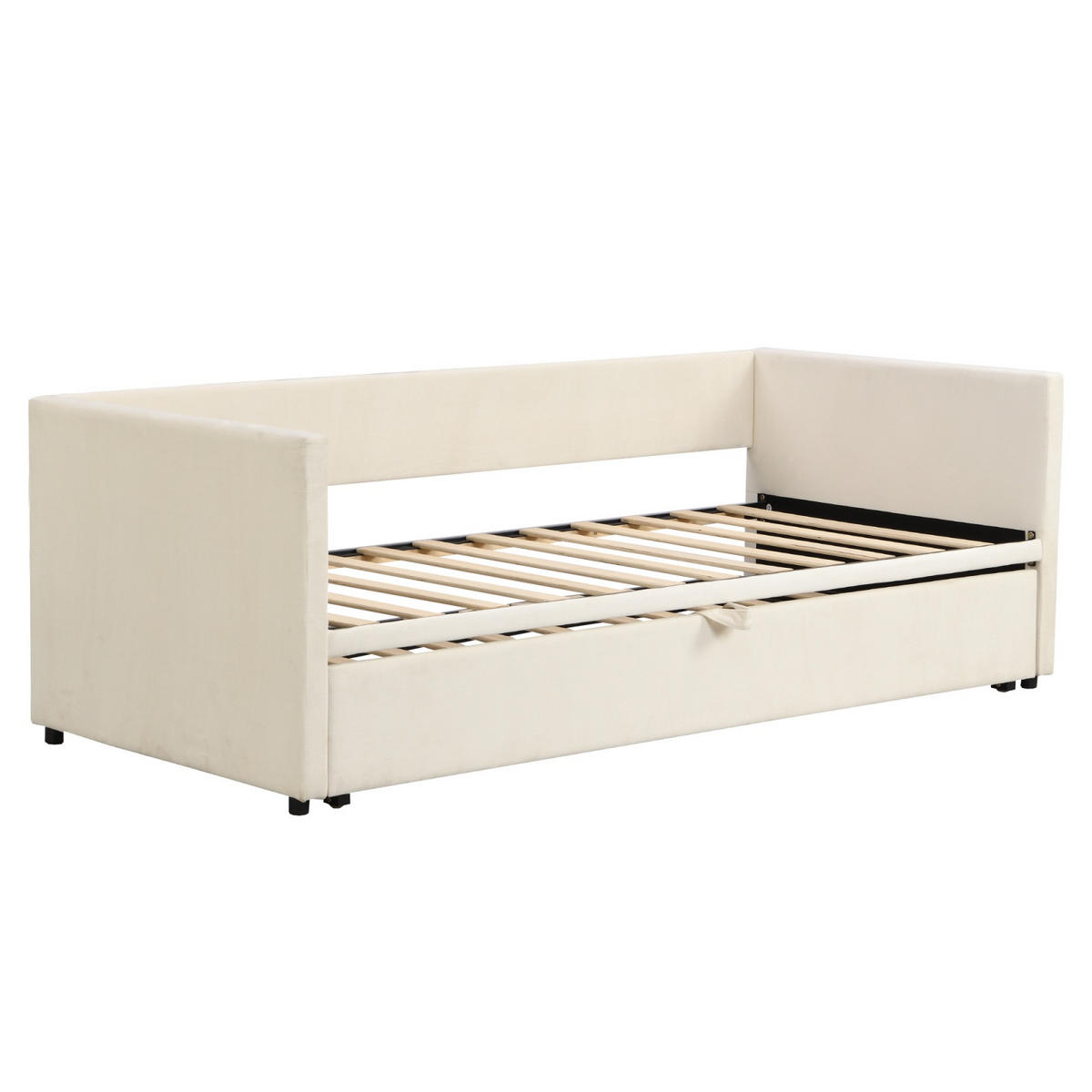 POLSTERBETT Velvet Comfort Polster-Tages 90-180x200 cm ausziehbar mit Gästebett-Funktion, Samt, Beige - Beige, Textil (90/200cm) - DELFA