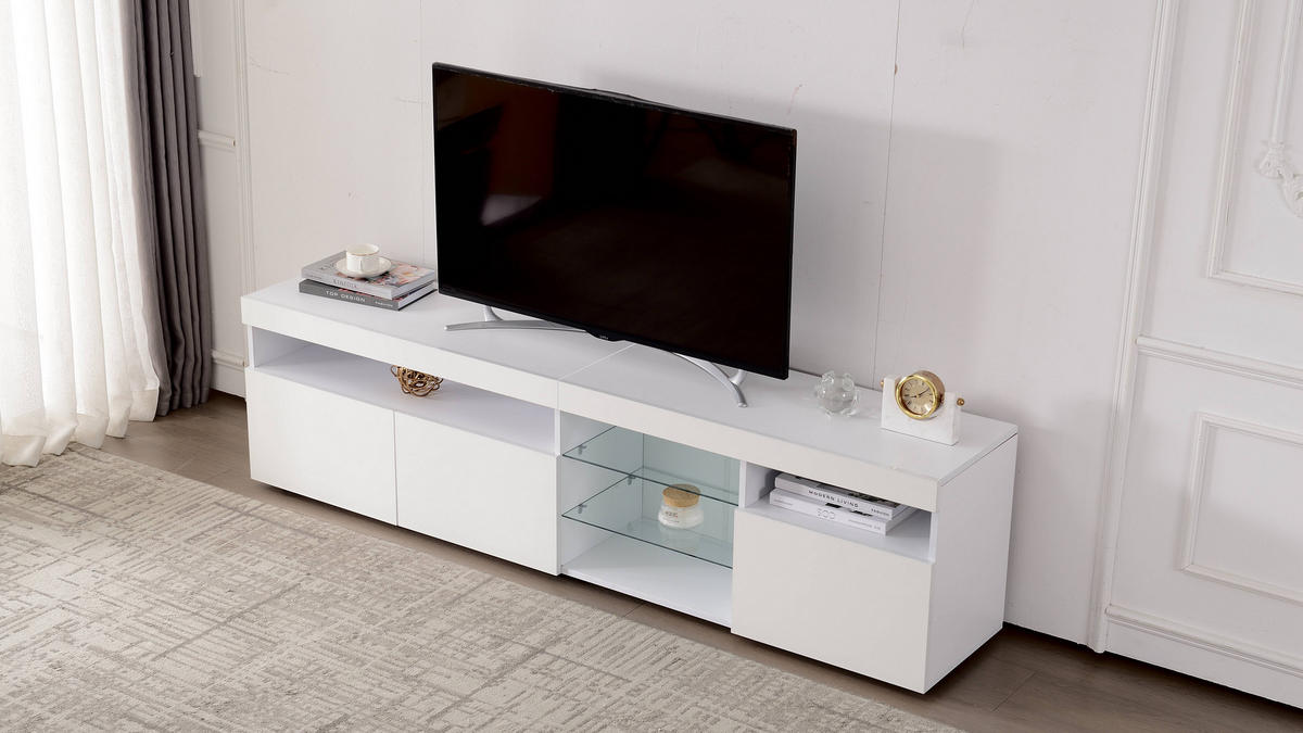 TV-SCHRANK Lowboard 180 cm LED weiß - Weiß, Holz (180/48/35cm) - LEBENLANG