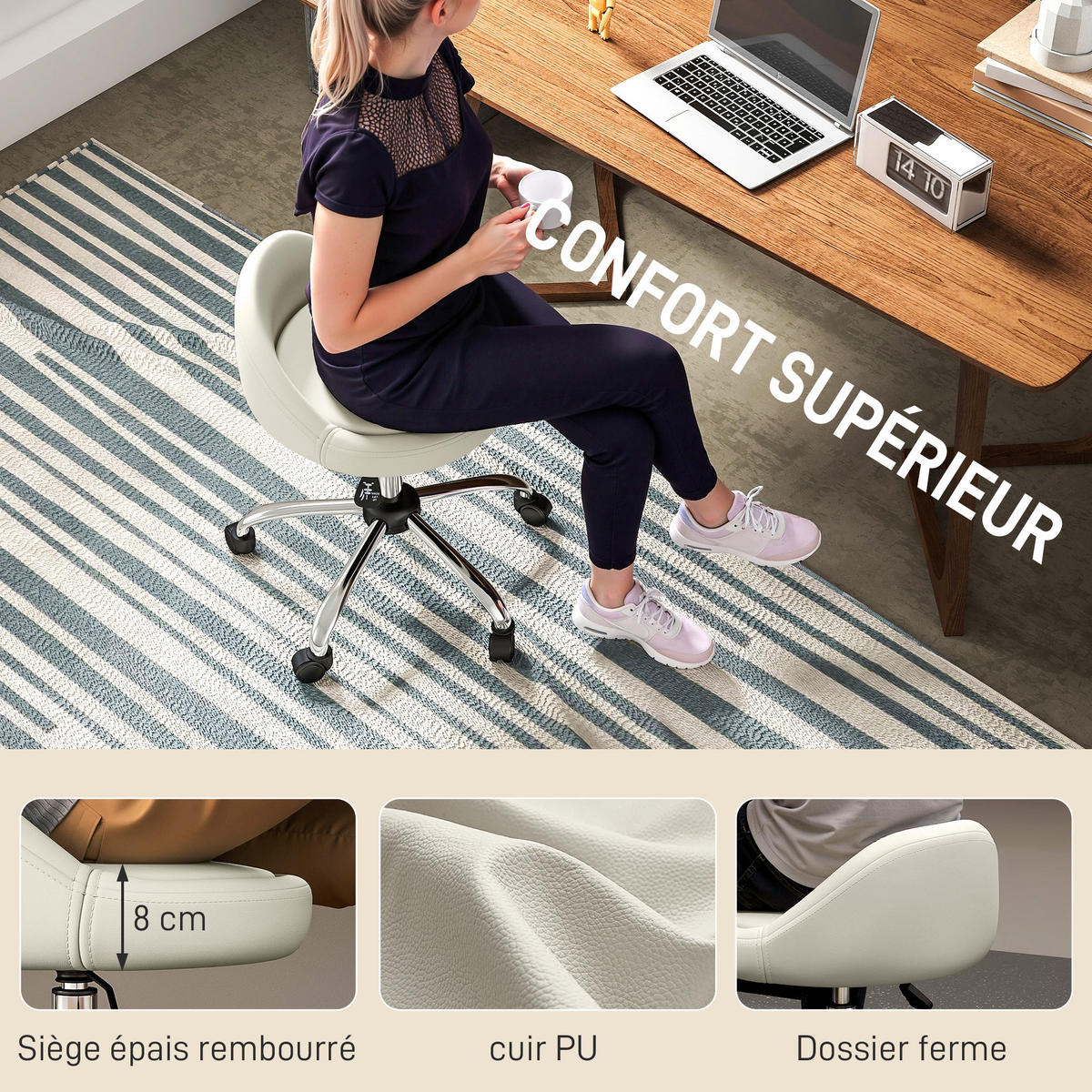 BÜROHOCKER DE-18034 höhenverstellbar 53-73 cm Weiß - Weiß, Metall (50/83/50cm) - ComfortXL