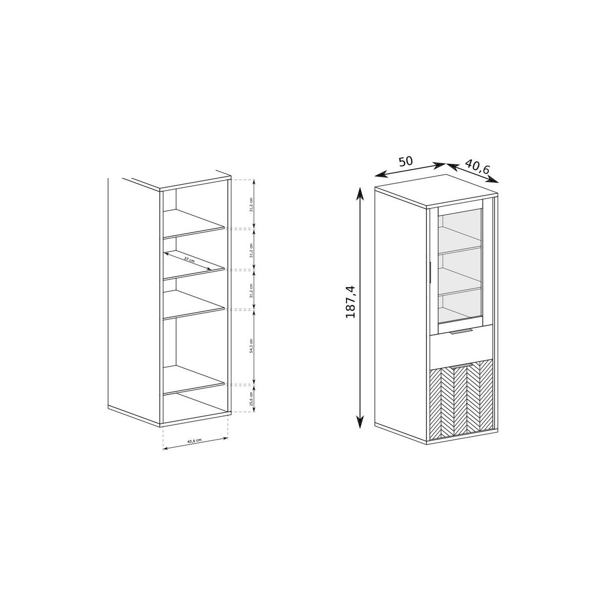 VITRINE Fonti F-2 50 x 187,4 x 40,6 cm Karamell-Eiche - Eichefarben, Holzwerkstoff (50/187.4/40.6cm) - Koseto