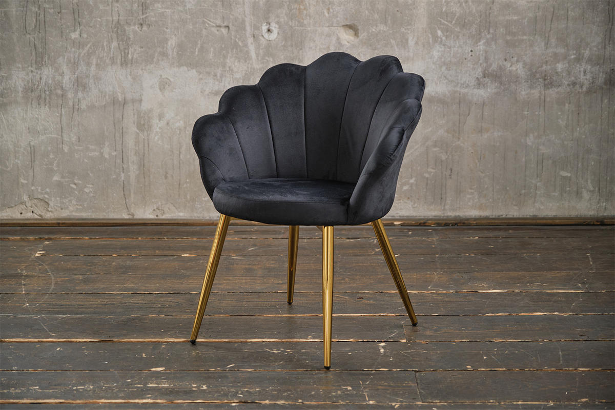 ESSZIMMERSTUHL CARLA Schwarz Velvet - Goldfarben/Schwarz, Textil (65/79/58cm) - KAWOLA