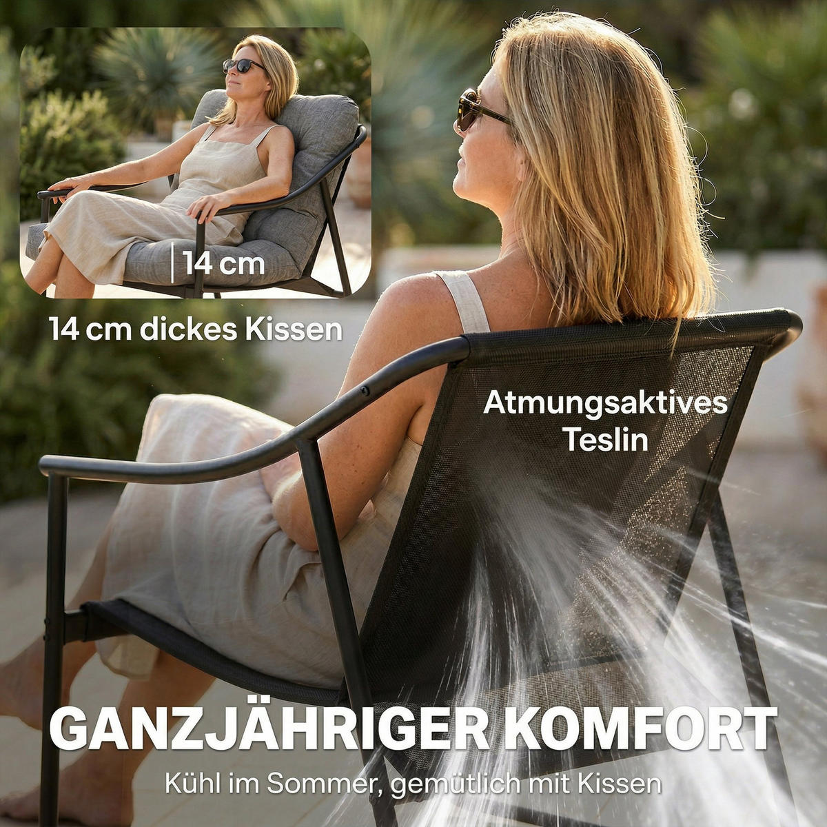 LOUNGESESSEL Aluminium Texteline Dunkelgrau - Dunkelgrau/Schwarz, Textil/Metall - Outsunny