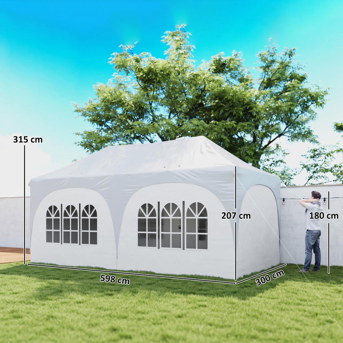 PAVILLON, faltbar mit 6 abnehmbaren Seitenwänden, 6x3m , Hellgrau - Hellgrau, Metall (300/315/598cm) - Vallsero