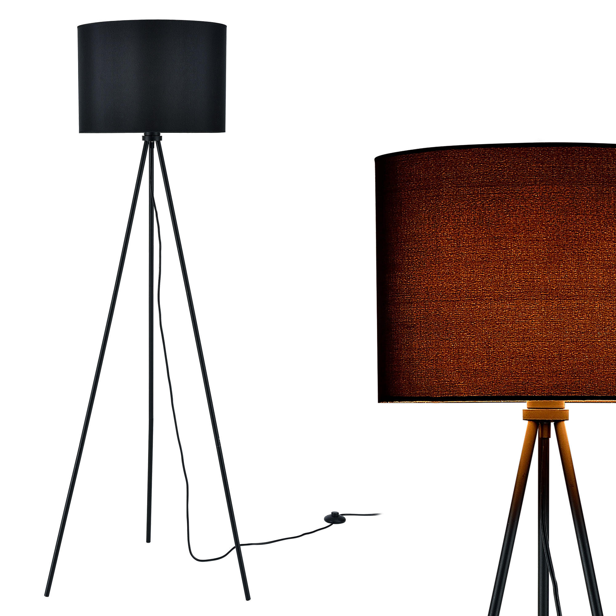 STEHLEUCHTE Dreifuß - Schwarz, Metall (40/40/150cm) - lux.pro