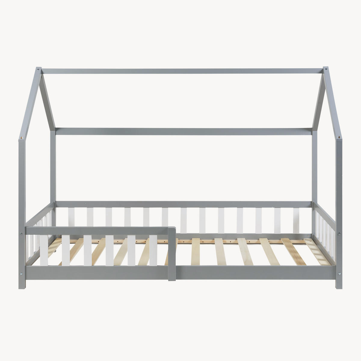 HAUSBETT Hesel - Weiß/Grau, Holz (90/200cm) - [en.casa]
