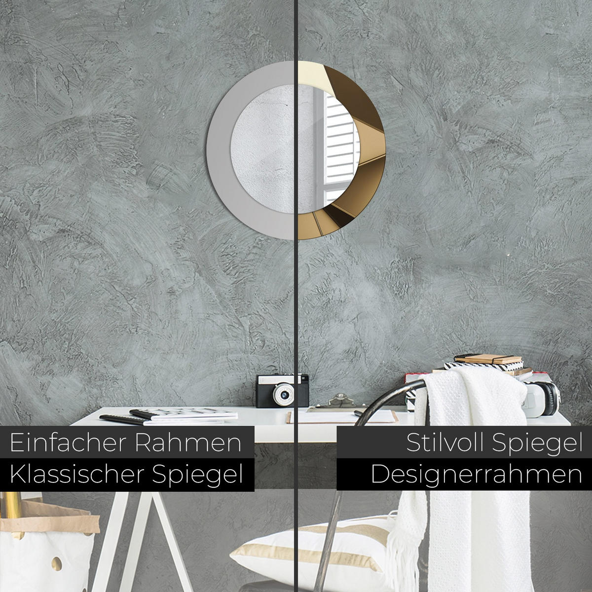 SPIEGEL Ø50 cm Rund mit Aufdruck - Beige, Glas (50/50/0.4cm) - TULUP