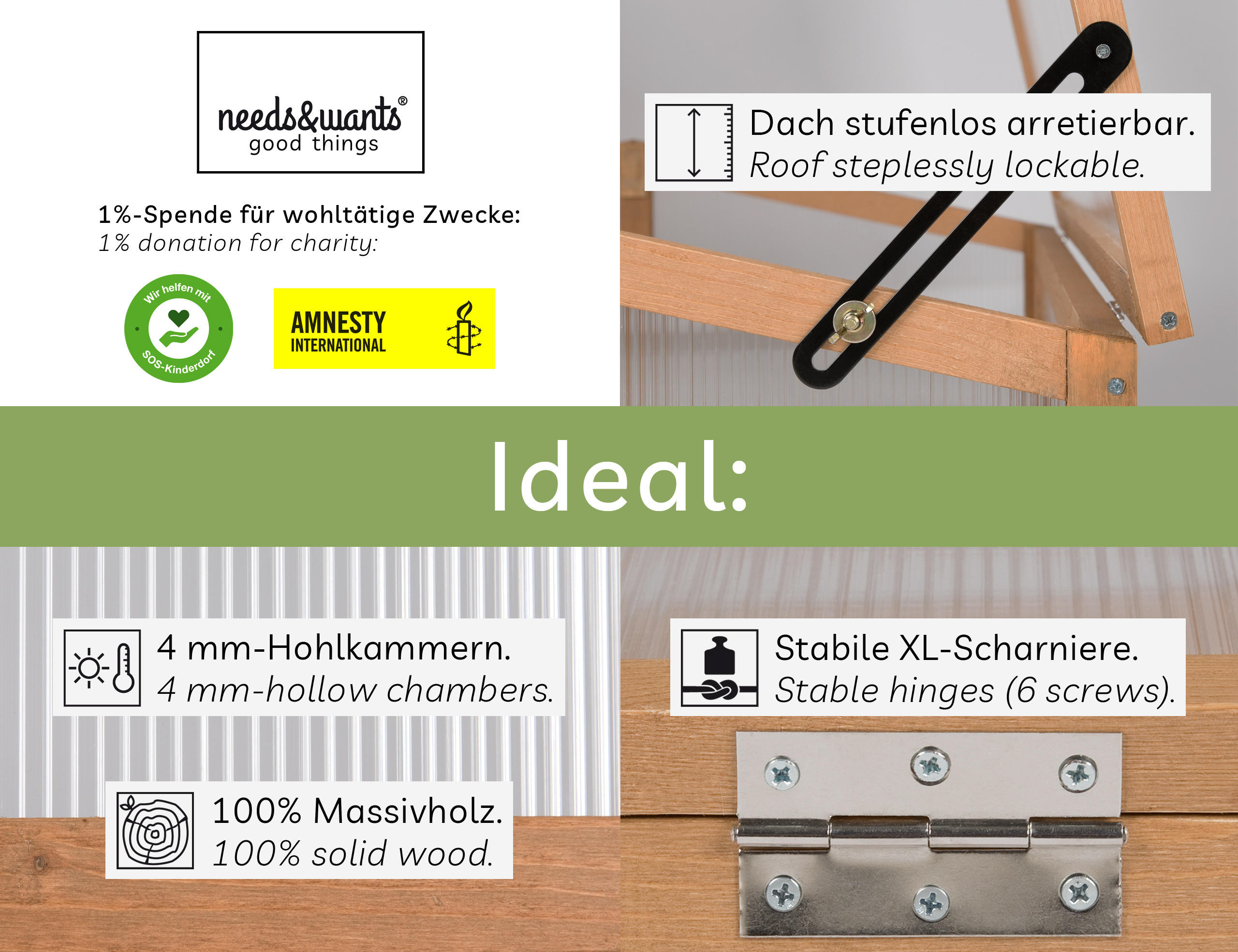 FRÜHBEET Aufsatz aus Holz, wetterfest mit Abdeckung, für Garten & Balkon - Braun, Holz (90/32/82cm) - needs&wants