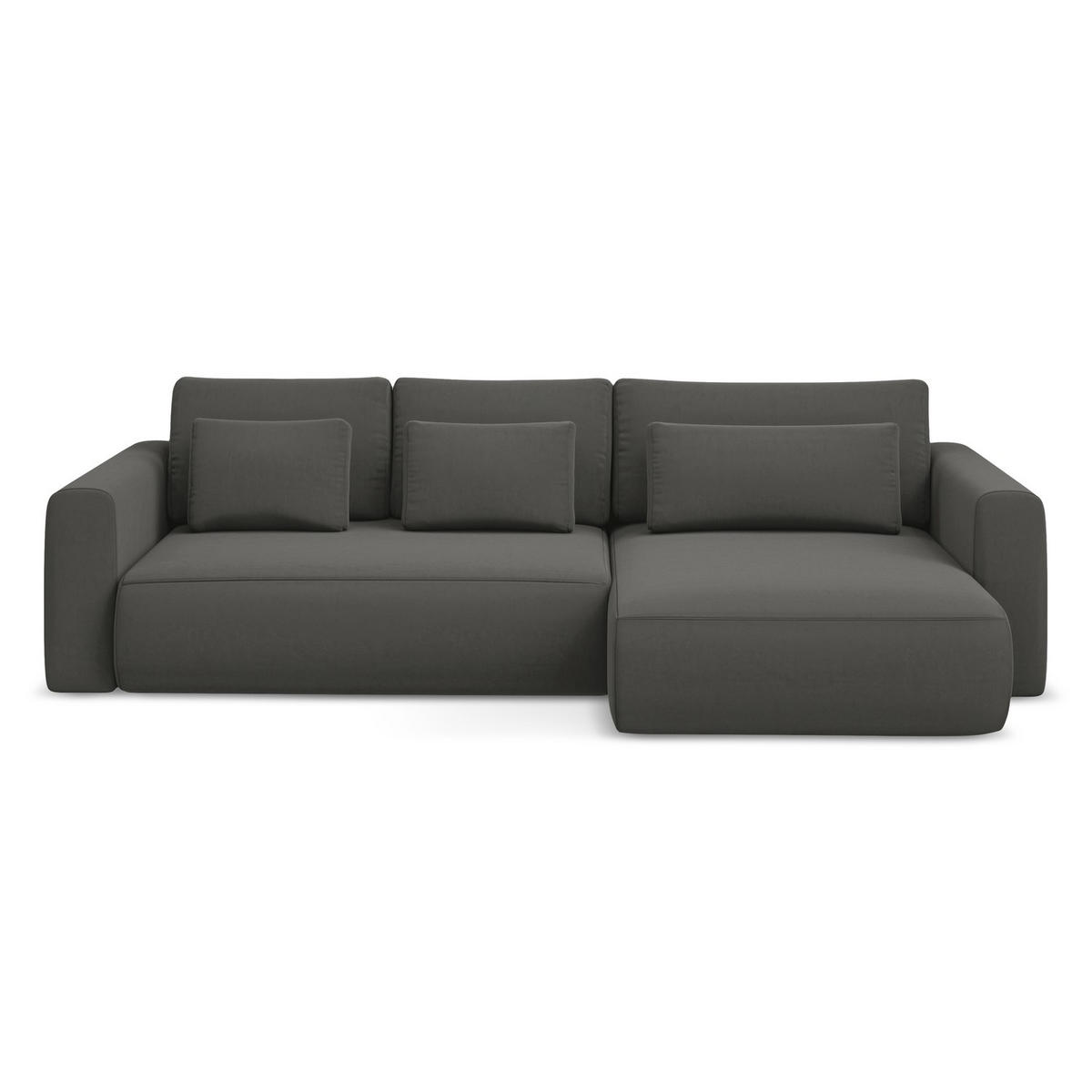 ECKSOFA mit Schlaffunktion Samt Stoff Grau - Dunkelgrau/Schwarz, Kunststoff/Textil (278/149cm) - LaMiaSofa