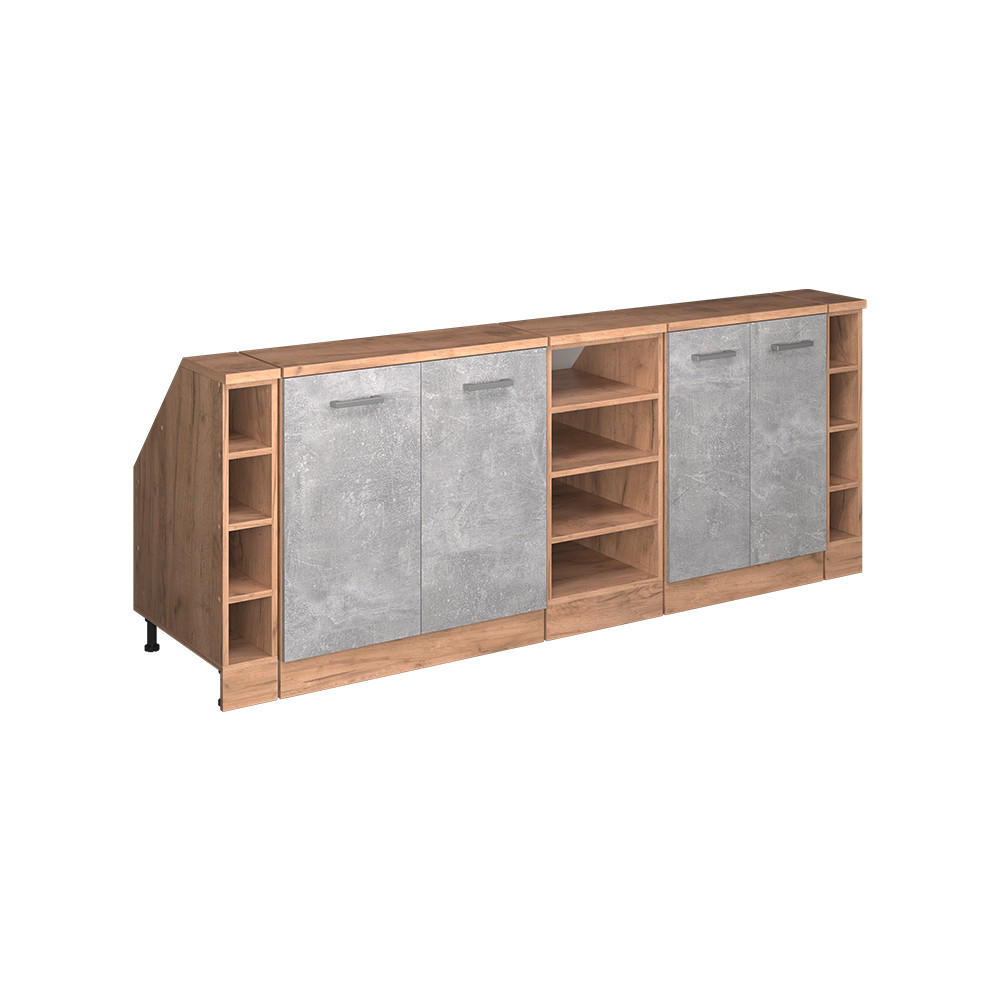 KUCHYNSKÁ SKRIŇA PRE ŠIKMÉ STRECHY R-Line betón 210 cm Súprava 5 korpusov skrine hĺbka 60 cm - sivá/dub medový, kompozitné drevo (210/83.8/60cm) - Vicco