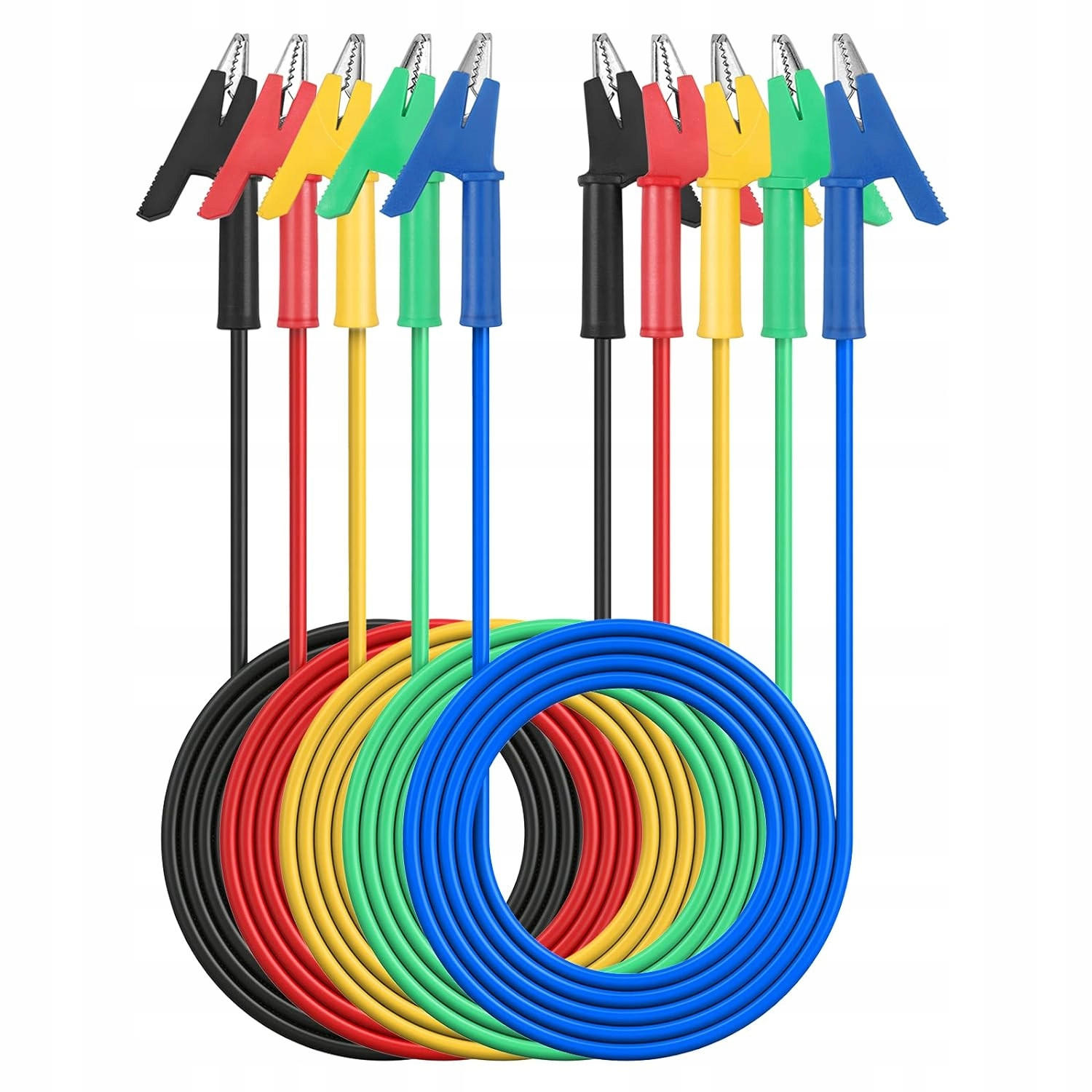 MESSLEITUNG Pro - Krokodilklemme, 4 mm, 100 cm, 1000 V, 15 A, silikonisoliert, Öffnung 10 mm - Multicolor, Kunststoff/Metall (10/10/10cm)
